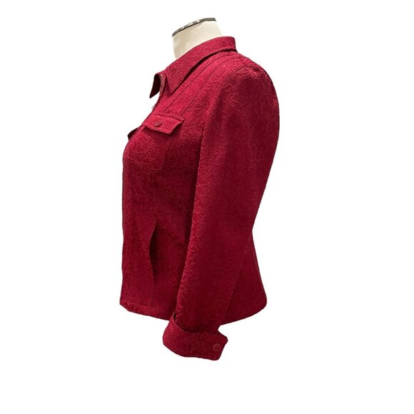 Women's Red Floral Textured Jacket Sz XL Casual Classic Stylish Party Zip-Up - Picture 8 of 11